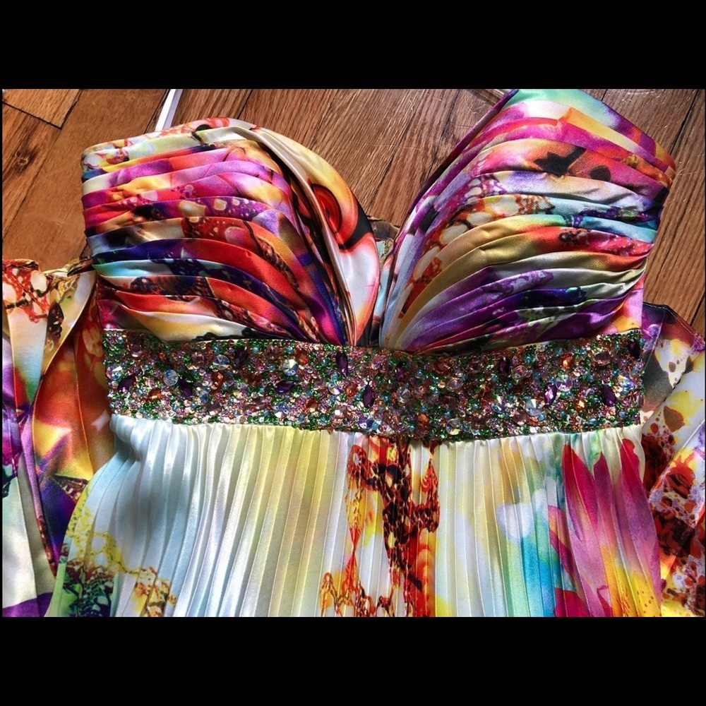 Strapless Satin Watercolor Floral Gown